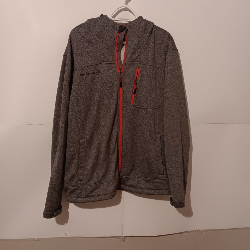 Free Country Marled Tech Solid Gray Full Zip Hooded Fleece Mens Size 2XL